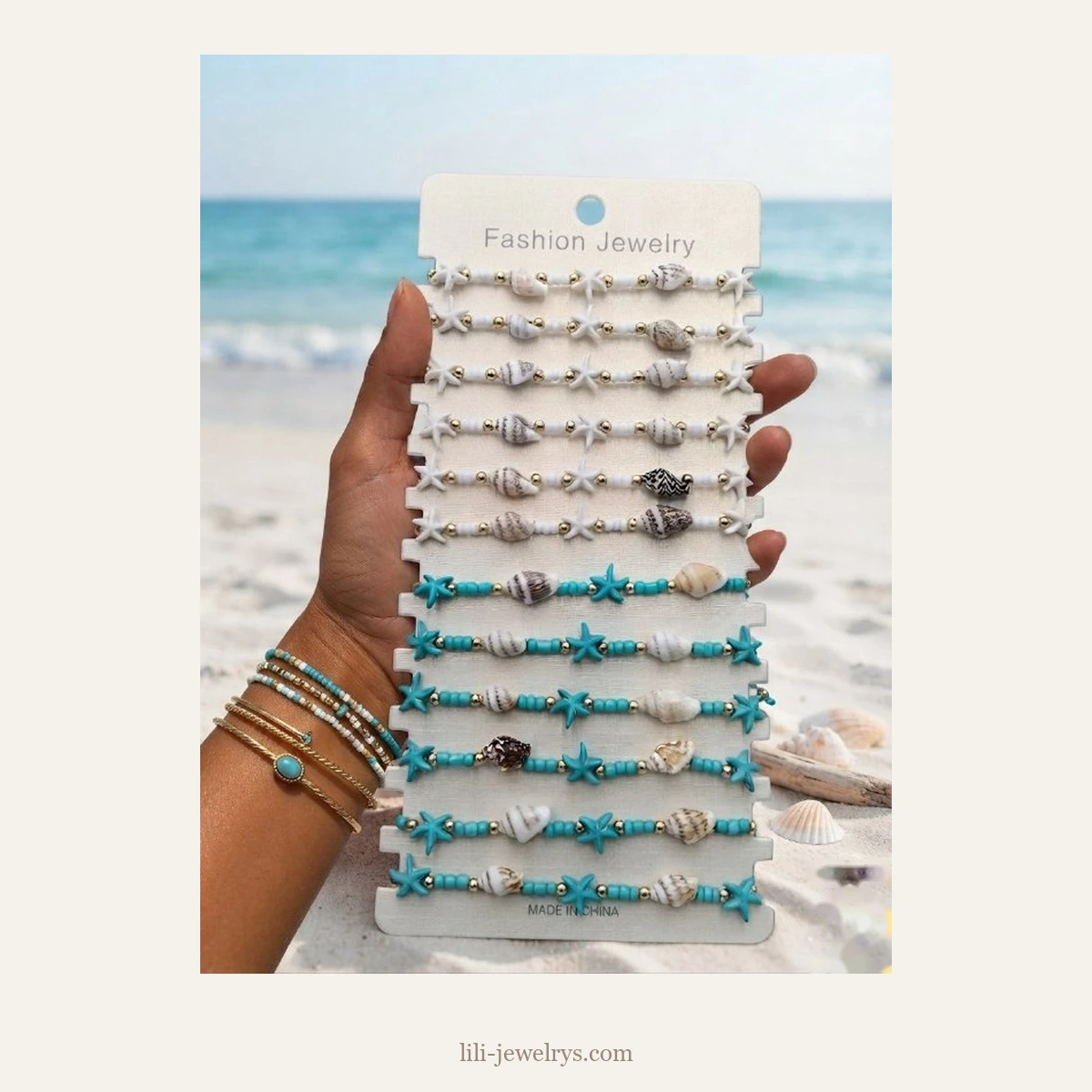طقم أساور بحر — 12 قطعة LILI-0892 | Seaside bracelet set — 12 pieces LILI-0892