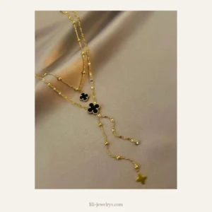قلادة طبقات بزهرة رباعية LILI-1399 | Layered four-petal necklace LILI-1399