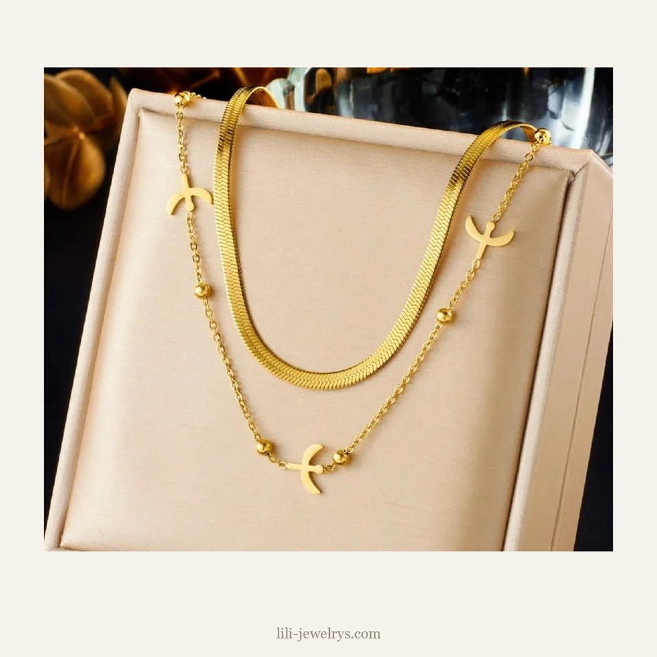 قلادة طبقات بحلقات مفتوحة LILI-1402 | Layered necklace with open motifs LILI-1402